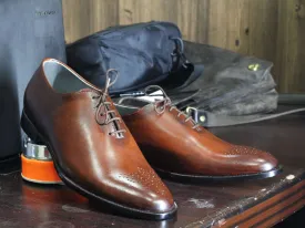 Handmade Men’s Brown Color Leather Shoes, Men Brogue Lace Up Dress Formal Shoes