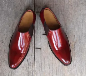 Handmade Men's Burgundy Whole Cut Leather Shoes, Men Slip On Dress Formal Shoes