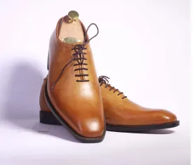 Handmade Men's Tan Leather Lace Up Dress Formal Shoes, Men Designer Stylish Shoes