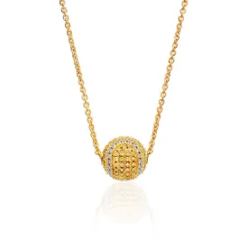 14Kt Yellow Gold and Diamond Pave Tennis Ball Necklace