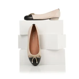 Alice Wide Fit Ballet Flats - Beige & Black Leather