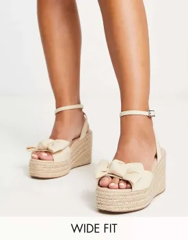 ASOS Natural Woven Trisha Wedge Espadrilles Wide Fit With Bow