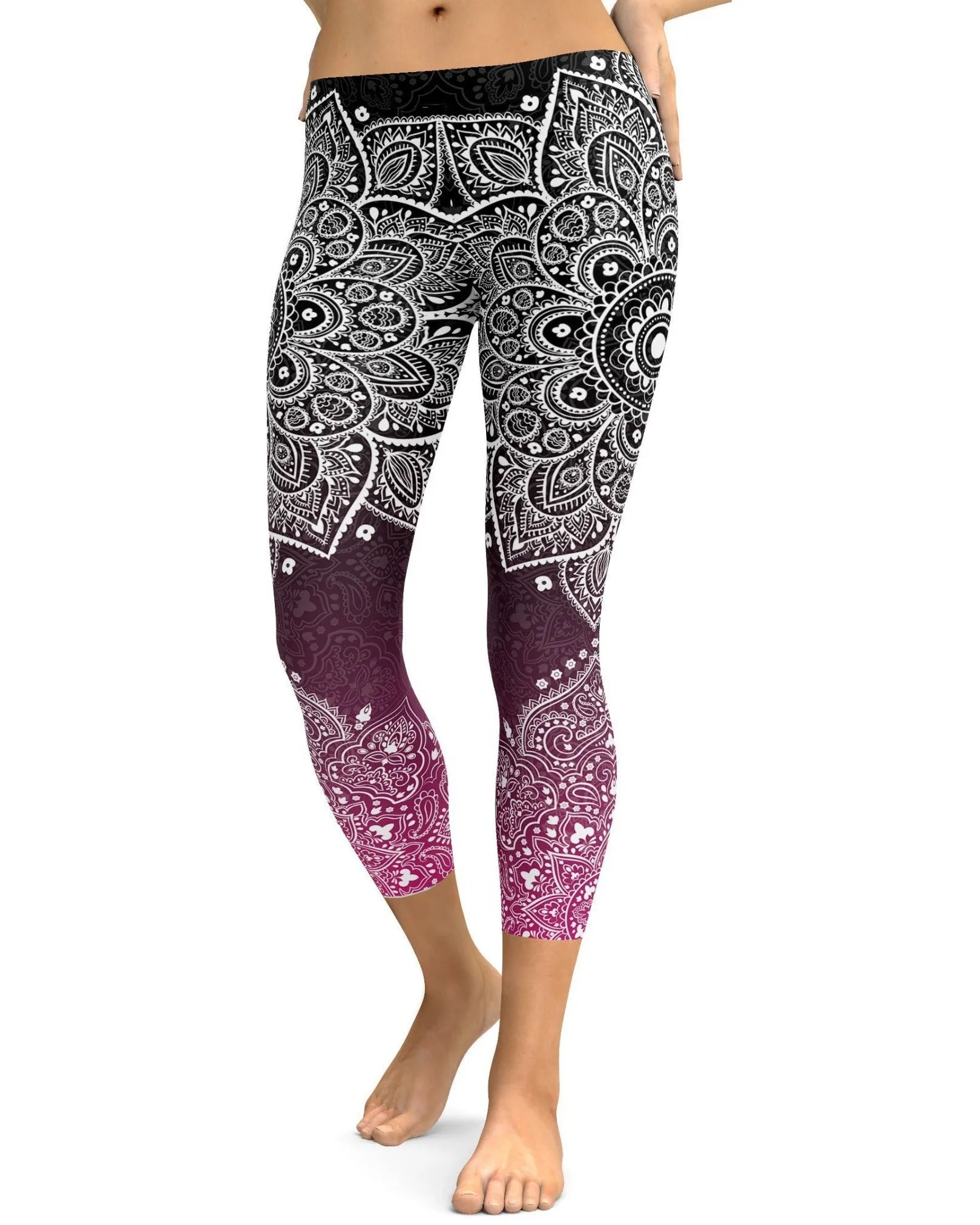 Black to Pink Mandala Capris