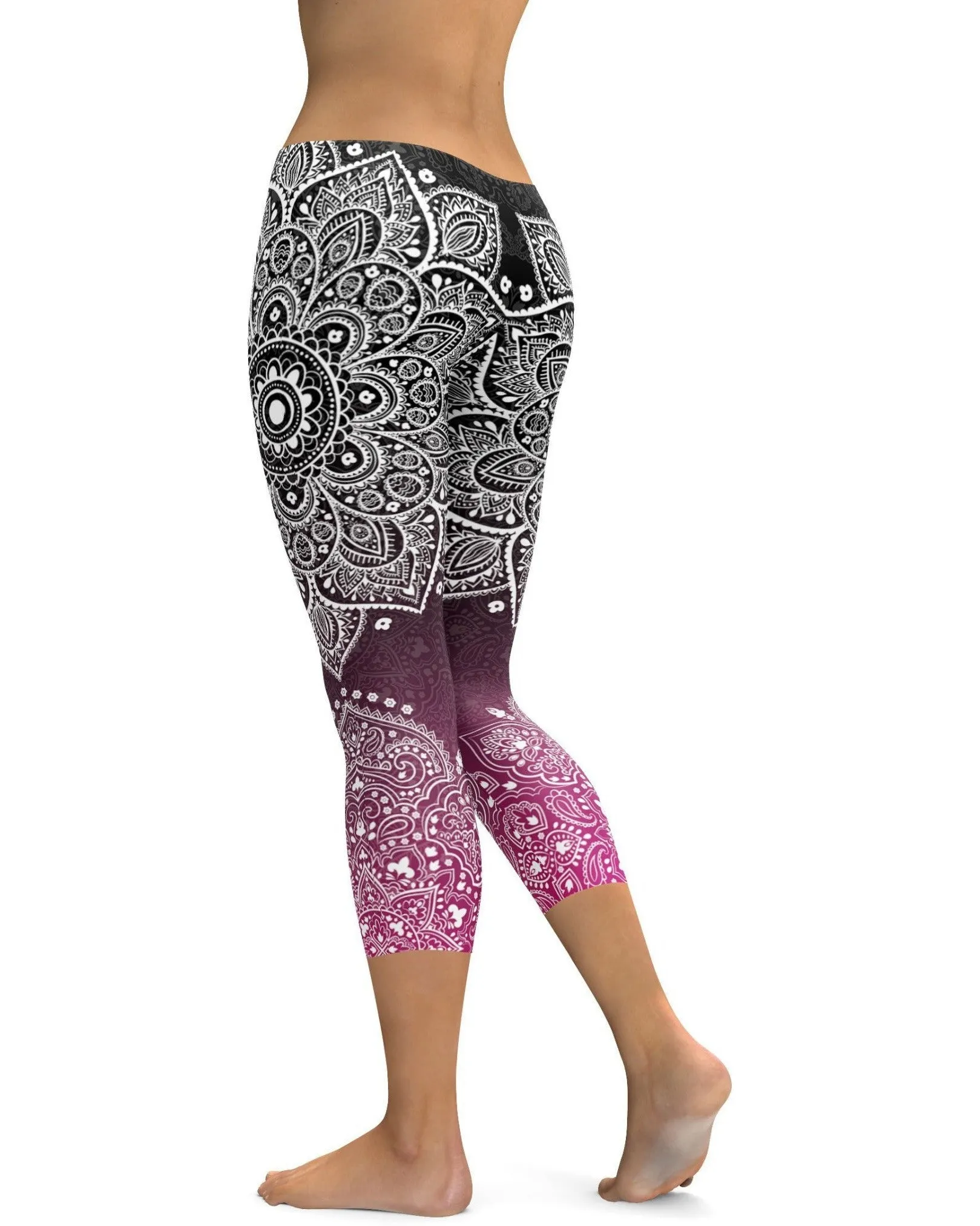 Black to Pink Mandala Capris