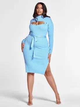 Callie Tie Waist Sweater Dress with Cutout Detail