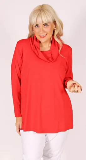 Cowl Neck Knit Top Red