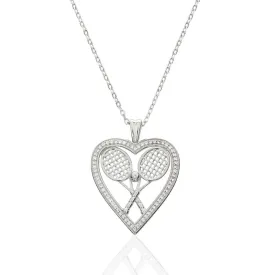 CZ Heart with Double Racquets and Ball Pendant