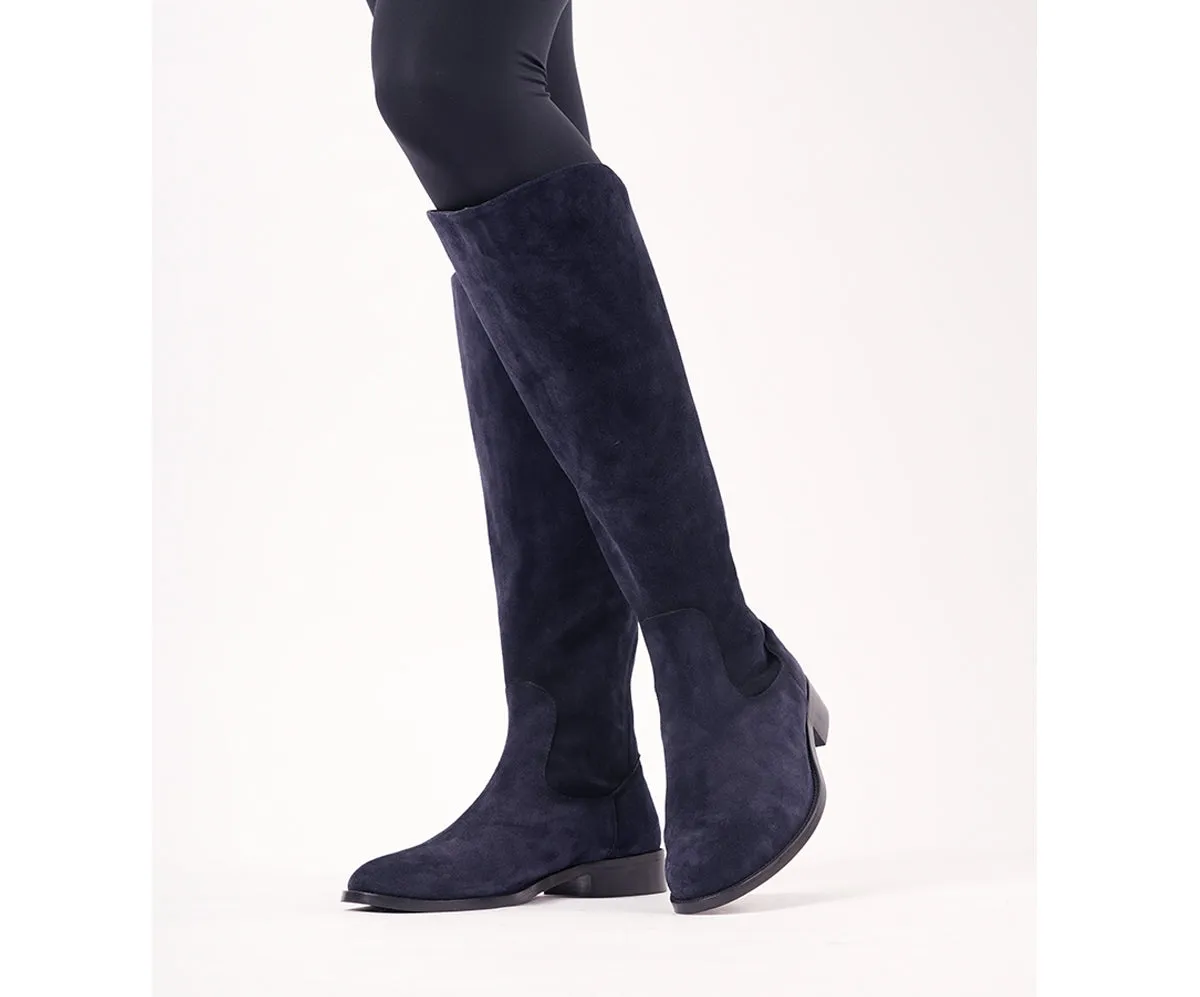 Eddie - Extra-Wide Fit Knee High Boots - Navy Nubuck Suede