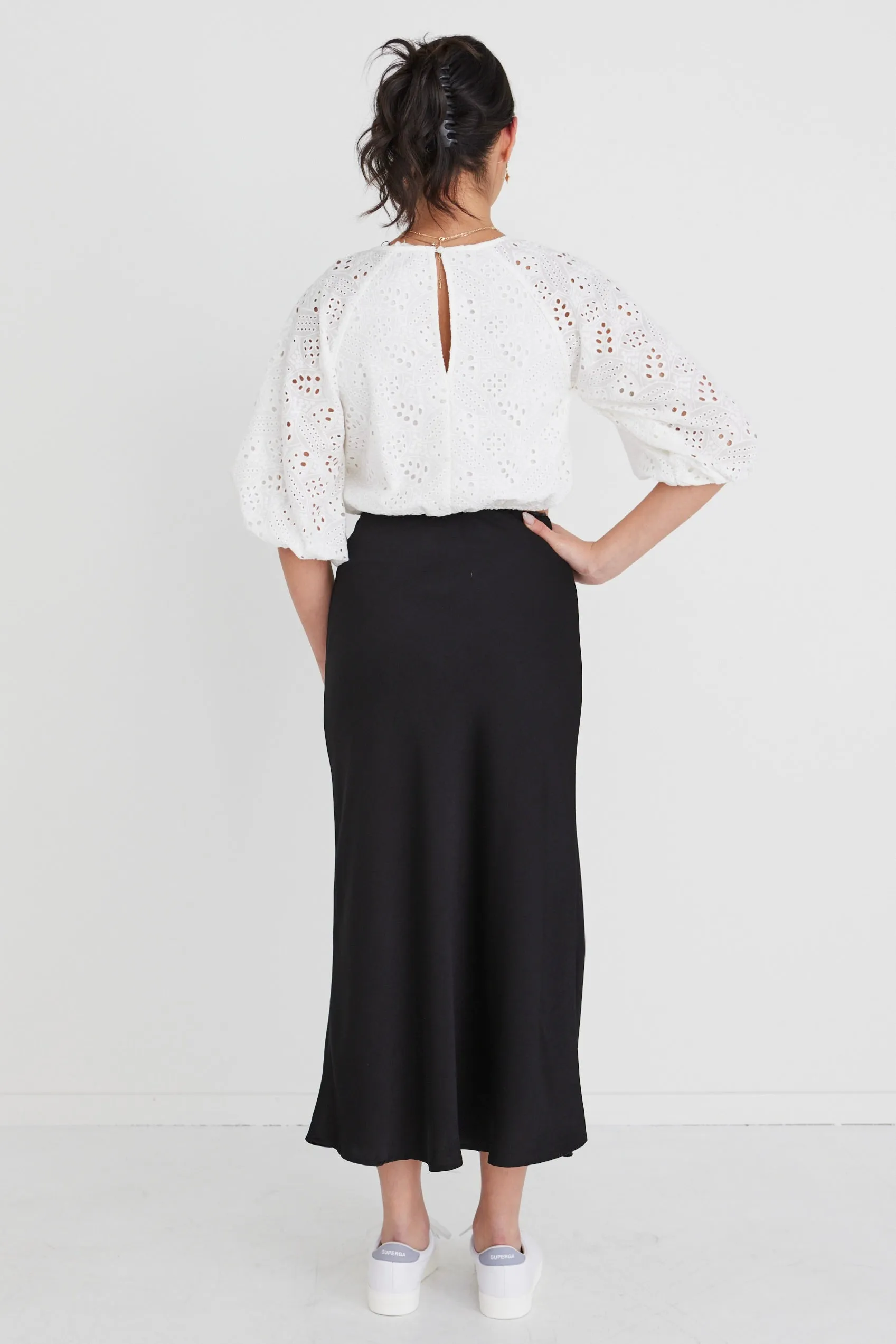 Embellish White Broidery Anglaise Cropped Puff Sleeve Top