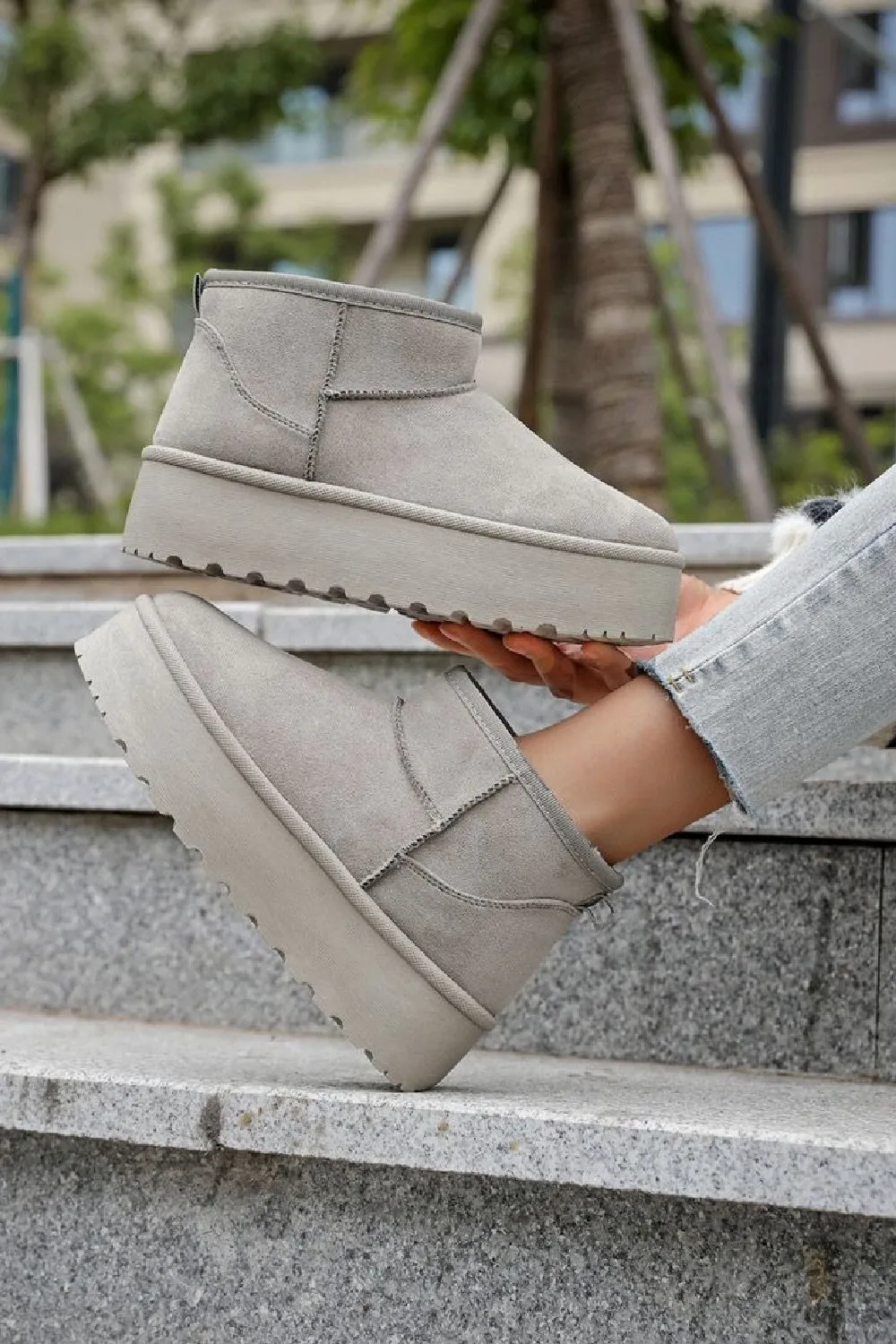 ERICA LIGHT SLIP ON LOW ANKLE BOOTS IN GREY SUEDE