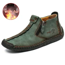 Groovywish Slip-on Leather Orthopedic Shoes Warm Fur Ankle Boots