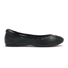 Harrow  - Black leather flats with Glitter toe cap