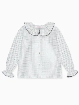 Navy Check Francisca Long Sleeve Girl Shirt