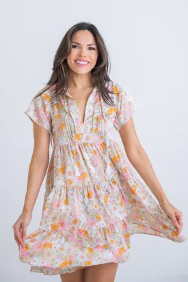 Retro Floral Vneck Dress