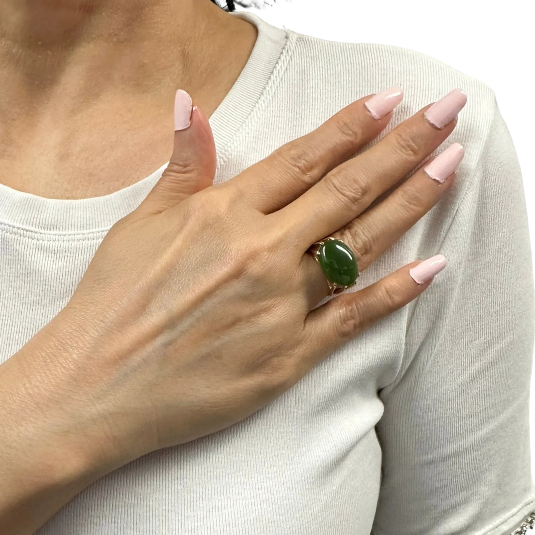 Retro Nephrite Jade 14K Gold Ring