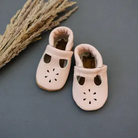 T-Strap Leather Baby & Toddler Moccasins - Rose Blush