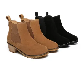 Women Heels Sheepskin Wool Block Heel Boots Sylvia