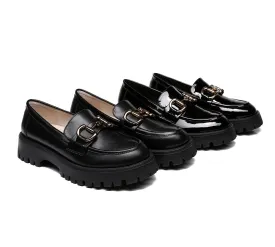 Women Loafers Platform Shining Leather Flats Raya